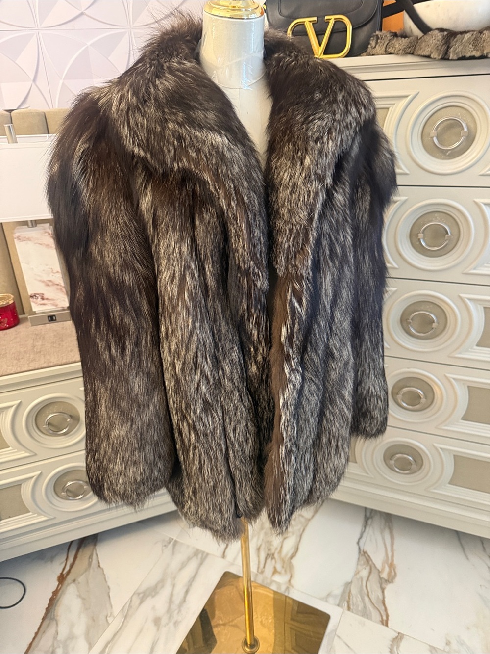 Saga fox fur coat silver fox